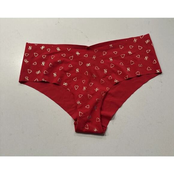 NEW Victoria’s Secret Medium Cheeky Panty Red Gold Hearts - Picture 1 of 5